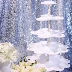 18″ WHITE 5 Tier Plastic Dessert Stand Scalloped CUPCAKE HOLDER Party Supplies