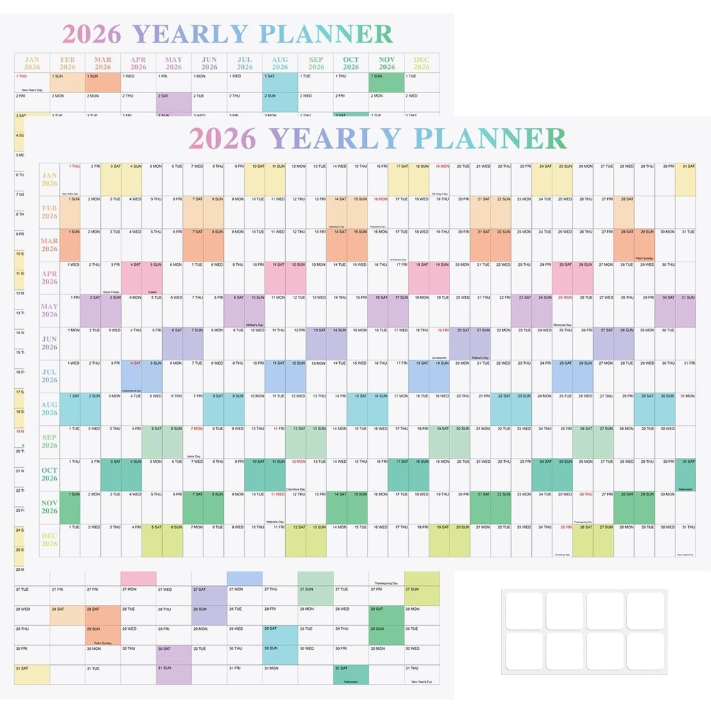 24″ x 36″ Exellewis 2026 Wall Calendar, Folded Large Paper Yearly Planner 12 …