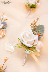 Champagne Boutonniere for Men, 6 Pcs Groom Groomsmen Boutonnieres, Artificial Fl