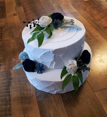 Dusty Blue Cake Flowers Navy Sola Wood DIY Wedding Decor Reusable Shower Topper