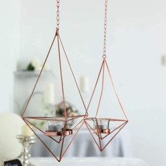 2 pcs Geometric Tealight Candle Holders Metal Lanterns Wedding Home Decorations