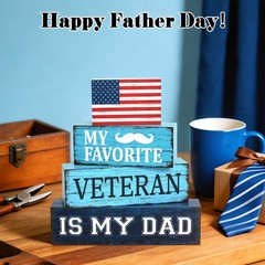 4 Pcs Dad Veteran Wooden Tiered Tray Decor, Father Day Decorations Gifts Blue