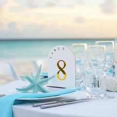 20 PCS Wooden Wedding Table Numbers 1-20 Stand 5×7 Inch Arch Gold Acrylic