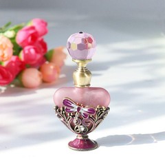 YU FENG Vintage Dragonfly Pewter and Glass Perfume Bottle 0.2 Ounces, pink