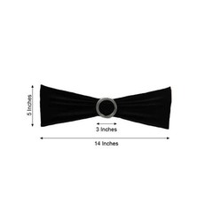 10 Black Spandex CHAIR SASHES with Silver Round Buckles Wedding Decorations SALE
