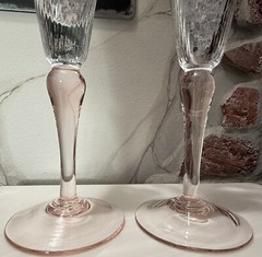 Pair Mega GIANT 40oz/16» Tall CHAMPAGNE Toasting FLUTES Clear Crystal/Pink Stem