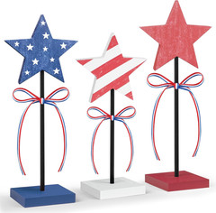 3 PCS 4Th of July Table Decorations Wooden Star Set, Rustic Memorial Day Table D