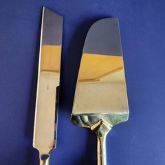 Cake Server Glass Acrylic Multicolored Handles Zebra Stripes 2 Piece Pie Slicer