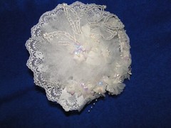New Stunning Iridescent white floral and beaded leaves, tulle Bridal Bouquet