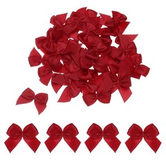 50Pcs Mini Ribbon Bows 3″ Mini Fabric Satin Ribbon Gift Flower Bows Wine Red