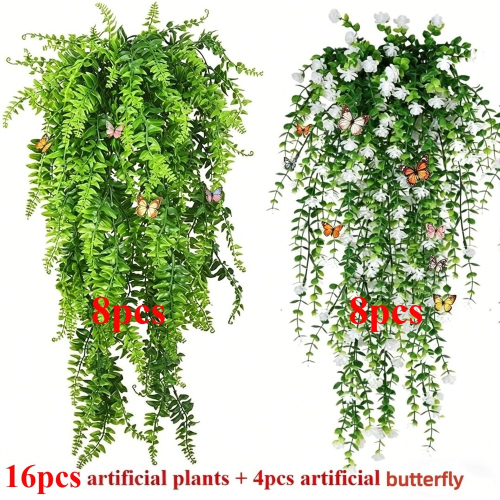 16pcs Artificial Plant Fake Eucalyptus Fern Hanging Flowe Vine Garden Home Decor