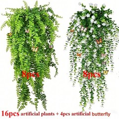 16pcs Artificial Plant Fake Eucalyptus Fern Hanging Flowe Vine Garden Home Decor