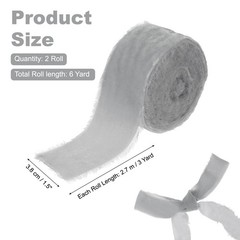 1-1/2 Inch Velvet Ribbon, 2 Roll Total 6 Yard Frayed Ribbon, Light Grey