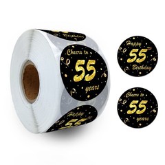 REWIDPARTY Black Gold 55th Birthday Stickers (500 Per Roll, 1.5′ Diameter, Wa…