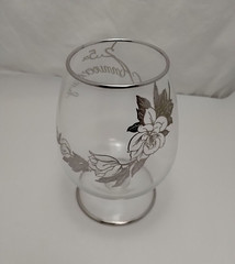 25th Wedding Anniversary Stemmed Glass Large Fishbowl Goblet Silver Design Trim
