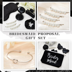 Bridesmaid Proposal Gift Set – 6 Pcs Glass Cups, Jewelry Box & Makeup Bag