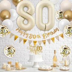 80th Birthday Decorations Sand White Gold,80th Birthday Balloons Beige Gold,H…
