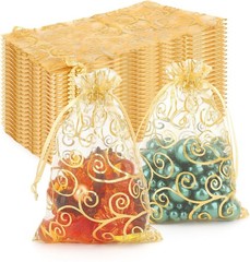 100 × Golden Drawstring Organza Pouches Wedding 4″x 5″ Party Candy Gift Bags USA