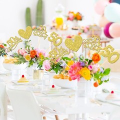 Golden Wedding Centerpieces, 50th Anniversary Party Decor, 12 PCS