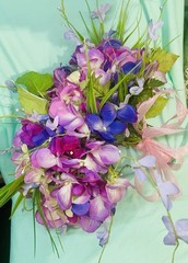 Wedding Silk Flower Hand Tied Bouquet Garden Style Purple Pink Hydrangeas 12×8