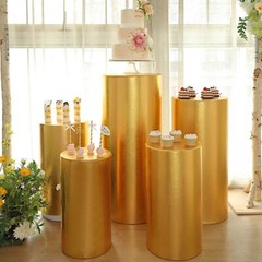 5 GOLD Fitted Metallic Spandex Cylinder Display STAND COVER Set Party Events