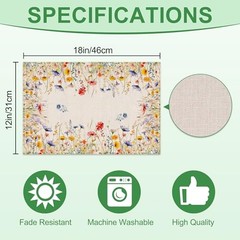 Spring Place Mats Set of 4 12×18 inch for Dinning Table – Blooming Floral