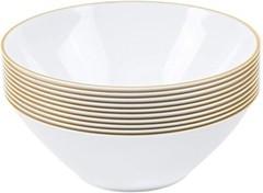 White Plastic Bowls 16 Oz Soup Dessert With Gold Rim Disposable Tableware Party