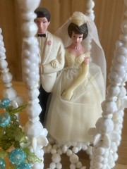 Vintage Hand Beaded 1950’s 1960’s Bride Groom Wedding Cake Topper 10” Wilton