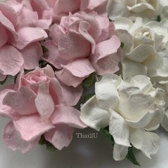 1-1/2″ or 3.75 cm White + Baby Pink Paper Flower Wedding Scrapbook Rose R21/2+15
