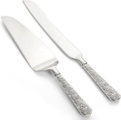 2 PCS Wedding Cake Knife and Server Set, Silver Cake Cutting Set, Vintage Eng…