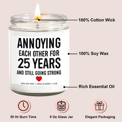 Funny Scented Candle, 25th Anniversary, Gifts for 9 Ounce, White