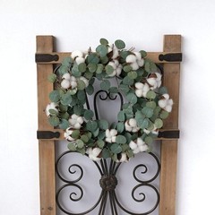 Idyllic Eucalyptus and Cotton Wreath, 14 Inches Artificial Wreath on a Natura…