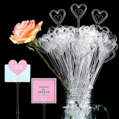 Nitial 100 Pcs Plastic Heart Shape Floral Picks Card Holders for Wedding Bouq…