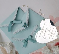 Silver Mirror Acrylic Customized Wedding Invitation with Pale Blue Lace Envelope