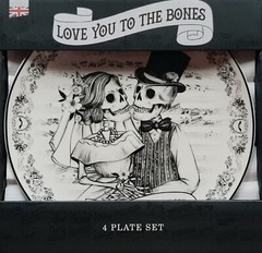 💘Eaton Fine Dining 4 WEDDING/VALENTINES SKELETON Dinner PLATES Skull Porcelain