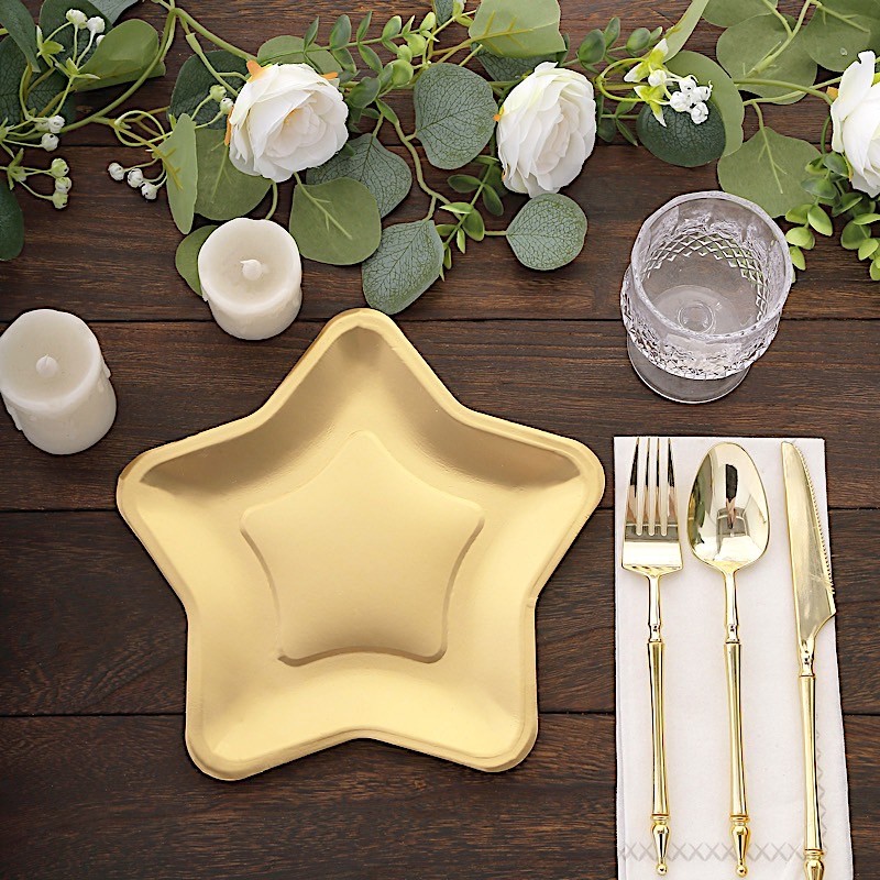 25 MATTE GOLD 9″ Star Shaped Paper Salad Dinner PLATES Party Events Decorations