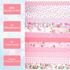 Pink Jelly Roll Fabric Strips 2.5″x20″ Pre-Cut Cotton Quilting Bundle Set 42Pcs