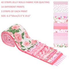 Pink Jelly Roll Fabric Strips 2.5″x20″ Pre-Cut Cotton Quilting Bundle Set 42Pcs