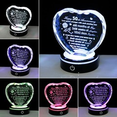 50th Golden Wedding Anniversary Keepsake, Romantic Crystal Heart Gifts for Pa…