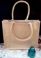 Large 15.5″W x 13.75″H x 6″D Jute / Burlap Tote Soft Handles Laminated bag