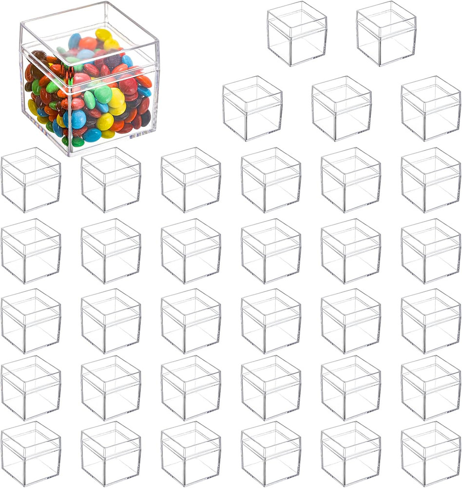 Okllen 36 Pack Acrylic Boxes with Lid, Clear Square Cubes Treat Gift Boxes Candy