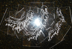 Clear & White Acrylic Wedding Table Number Signs 1-13 with Stands, 5″x7″, Modern
