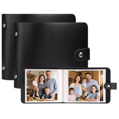 2 Pack Small Photo Album 4×4 Hold 64 Leather inches, 2Pack Black