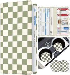 Car Registration and Insurance Holder with Coasters – Vehicle Green Checkered