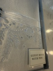 Elegant Satin Hallmark Guest Book with pen. Embroidered Lace Rhinestone New