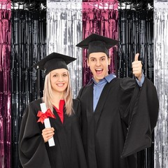 3 Pack 3.3Ft x 6.6Ft Graduation Foil Fringe Curtain Backdrop Decorations, Mar…