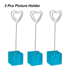 Resin Cube Base Picture Card Holder, 3 Pack Heart Shape Note Holder, Sky Blue