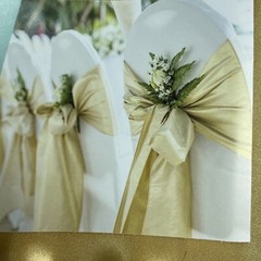 2 Gold Satin Chair Sash Silky Sateen Bows wedding party Bride & Groom Chairs