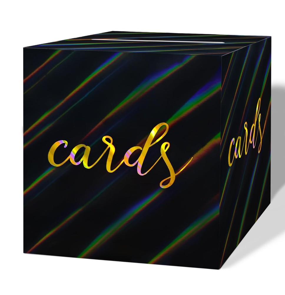 Iridescent Black Card Box for Party 9 x 9 Inch Gift Card Box Holder for Weddi…