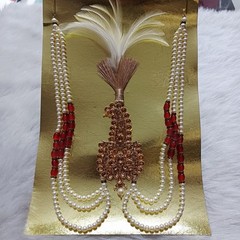 Kalgi, Indian Wedding Handmade Gold plated kundan safa kalangi with pearl string